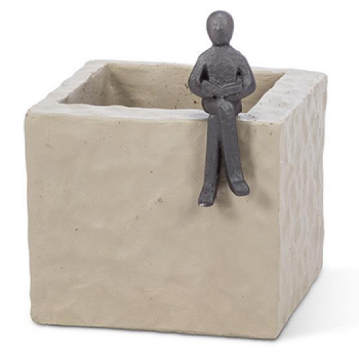 Square Planter with Figure