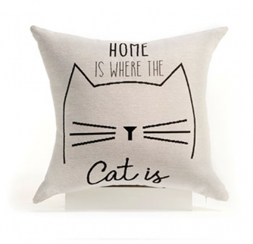 Cat Is Home White Pillow