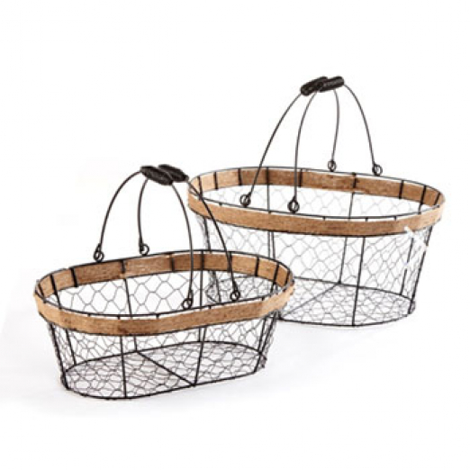 Oval Black Wire Baskets Set